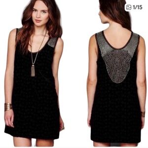 Free People Women’s Beaded Black Velvet Mini Shift Dress